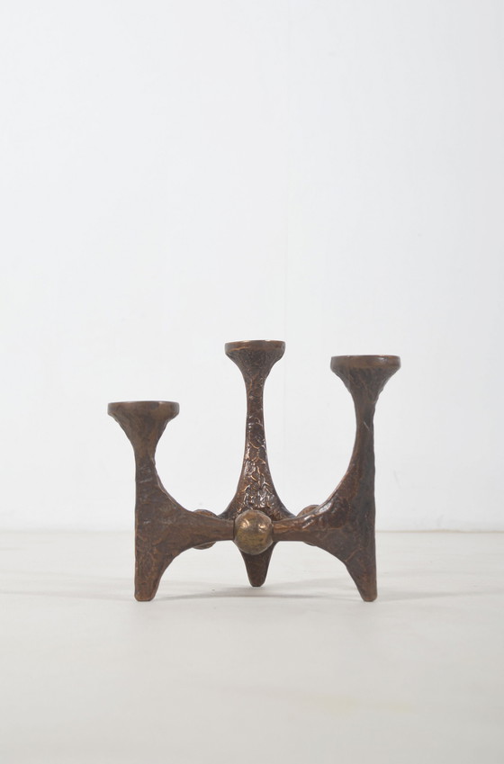 Image 1 of Brutalist candelabra in bronze by Michael Harjes, 1960s
