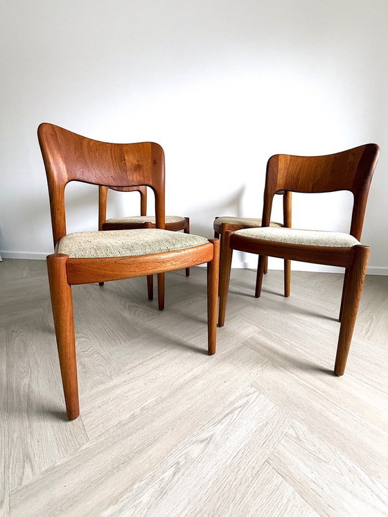 Image 1 of Vintage . 4er-Set Niels Koefoed Stühle . Hornslet . Dänemark. 60er Jahre . Esszimmerstühle Teakholz . original Bezug