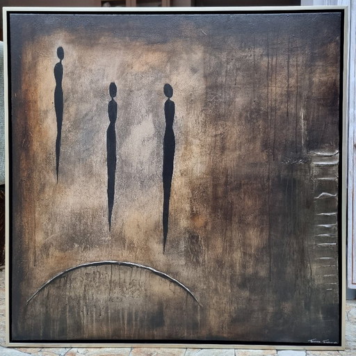 Frances Eckhardt - figurative painting hand-painted modern art 90x90 cm 3 figures