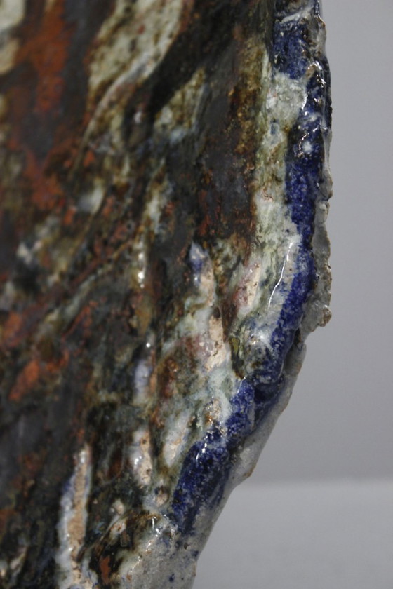 Image 1 of Large Glazed Stoneware Dish Polychrome Art Brut Abstract Brutalist XXth Century