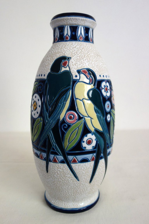 Vaso in ceramica smaltata Art Nouveau di Amphora, Boemia, 1920
