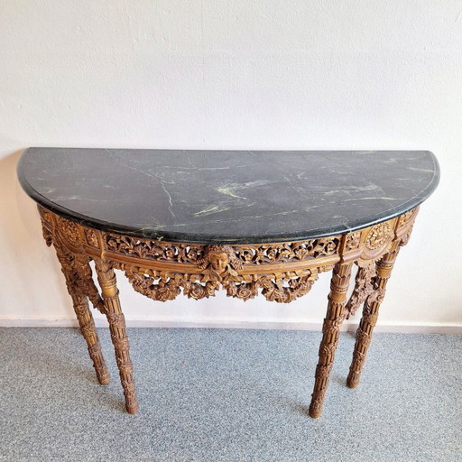 Console murale demi-lune de style baroque français avec plateau en marbre