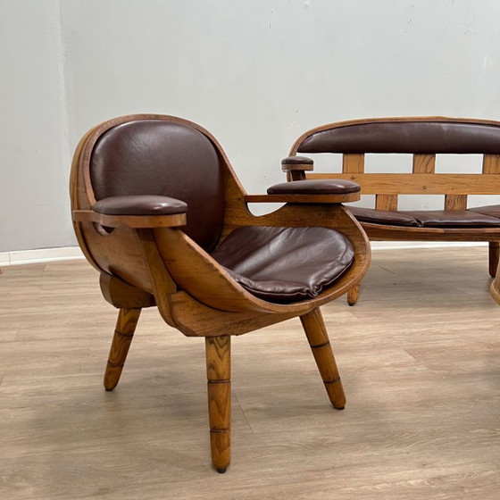 Sala de estar rústica con sillones y sofá de barril de madera, Italia, década de 1970. – Taburetes de bar (photo 6 of 19)