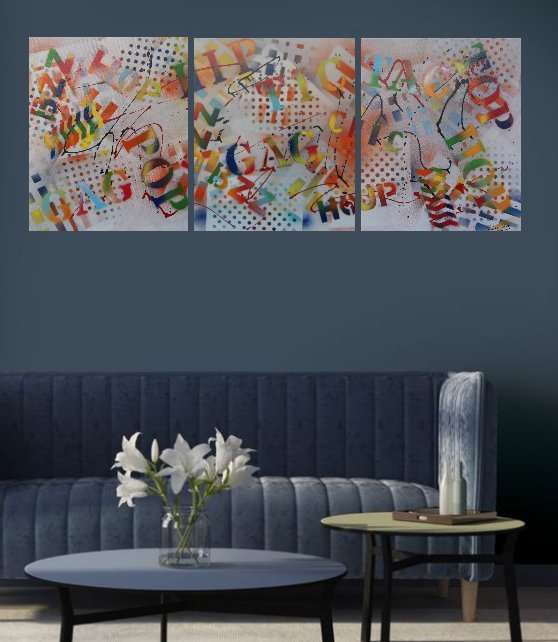 Image 1 of "Locution" - Zen and Colorful Triptych by 2LUSS'ART. A harmonious 140 x 55 cm format, composed of three F10 frames.