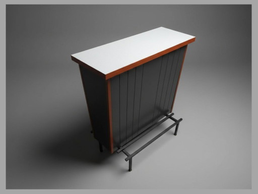 Belgische modernistische thuisbar van teak en staal – toegeschreven aan De Coene, jaren 1950-1960