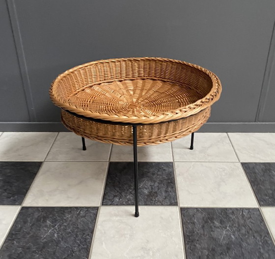 Image 1 of Wicker round magazine basket 1970s
