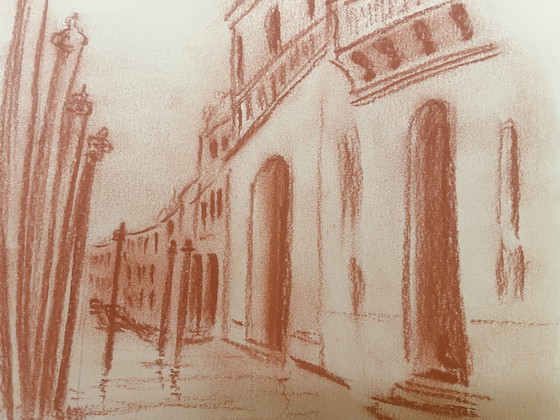 Image 1 of Gesigneerd Sanguine landschap Canal Grande Venetië