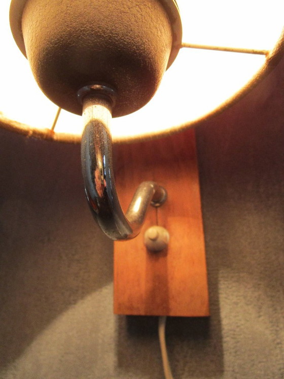 Vintage Jaren 70 Wandlamp – Retro Stoffen Kap & Houten Armatuur – Wandlampen, Wood, Cotton (photo 5 of 8)