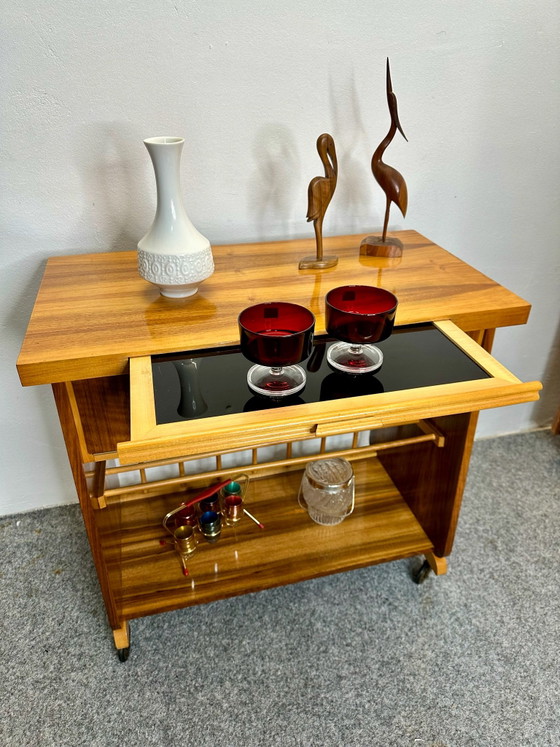 Mid Century Bar Cart Side Table 50s 60s Vintage, Wood, Brown (photo 2 of 15)