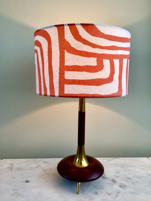Mid - Century Table Lamp Teak and Brass