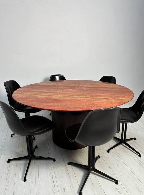 Image 1 of 1970s VINTAGE EXTRA LARGE ROUND RED TRAVERTINE DINING TABLE