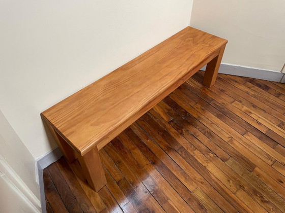 Image 1 of Massief grenen bank, honingkleurige wasafwerking, 140x38x45 cm, vintage eetkamerbank