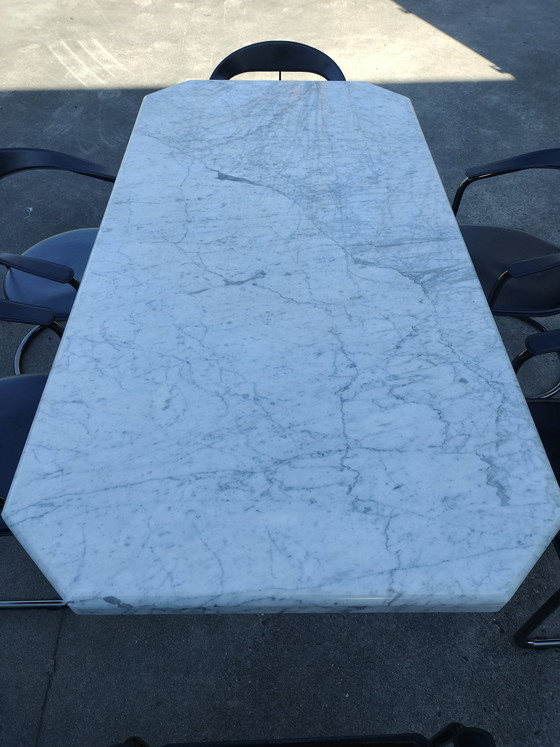 Image 1 of Carrera Marble Dining Table 180x90 cm – Designer Table – Black/White “Italian design style / presumably Italian made.”