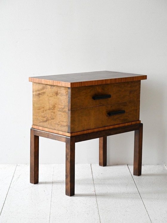 Image 1 of 1930s Scandinavian Art Deco Nightstand in Burl Wood