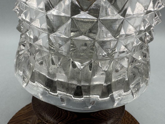 Image 1 of Mid-Century Table Lamp with Cut Glass Shade and Wooden Base – Vintage Design Lighting