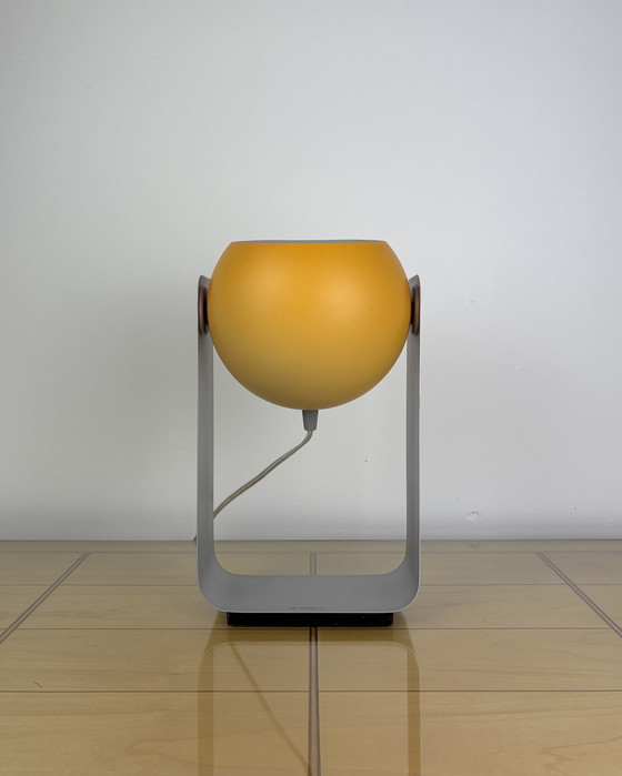 Image 1 of Tafellamp, Massief, Metaal, Oogbal, Ruimtetijdperk, Spoetnik-ontwerp, UFO, Oranje Oogballamp in Retrostijl, Industrieel ontwerp
