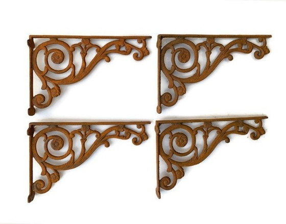 Image 1 of Satz aus vier klassischen Regalträgern aus Gusseisen