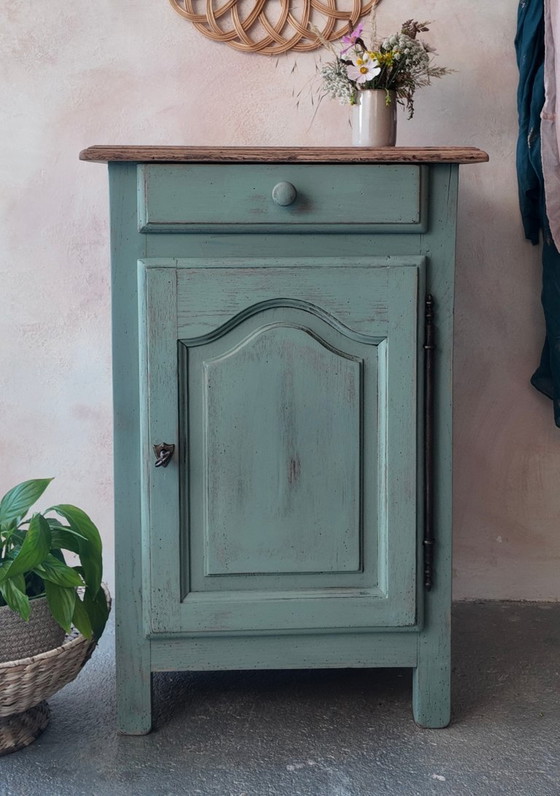 Image 1 of Antique jam cupboard with a sage green patina and solid wood finish