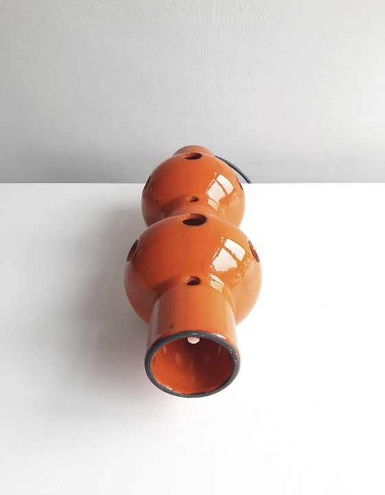 Image 1 of Suspension vintage en faïence orange, style « fat lava » d'Allemagne de l'Ouest, lampe suspendue rétro en céramique