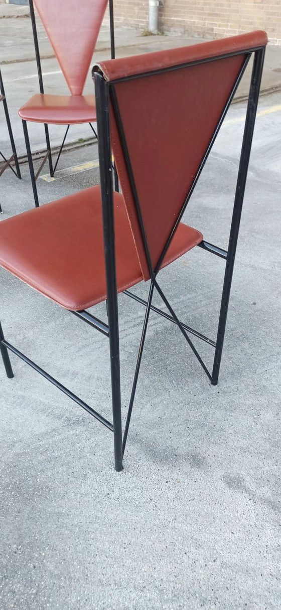 Image 1 of 4 x Vintage Postmoderne Leren Eetkamerstoelen