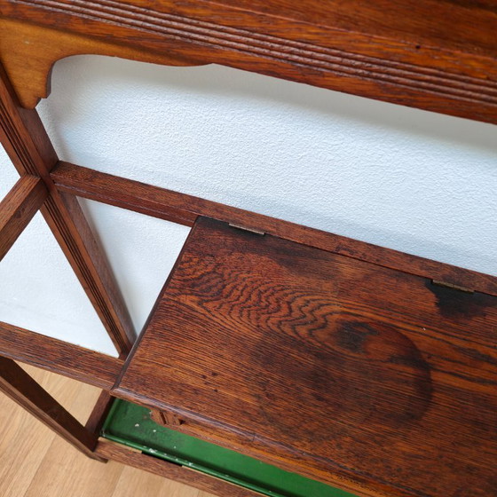 Image 1 of Porte-manteau ancien, porte-manteau sur pied avec miroir, mobilier d'entrée