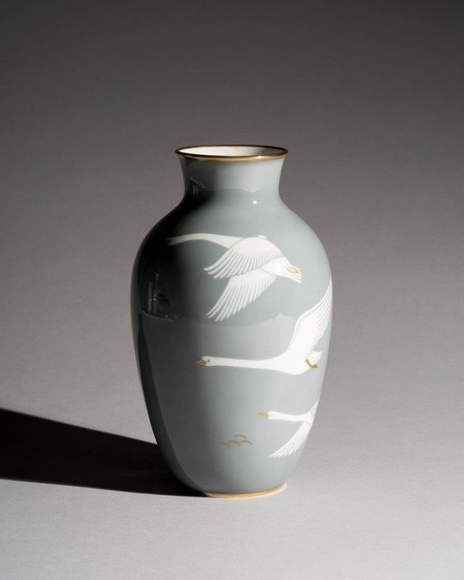 Rosenthal Germania "Cigni volanti" Vaso in porcellana lucida con dettagli in oro Selb 1951