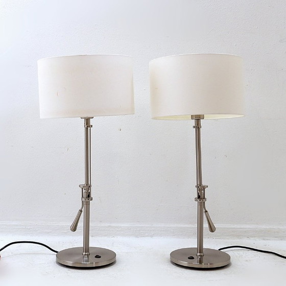 Image 1 of Par de lámparas de mesa de acero cepillado con inclinación ajustable - Reino Unido