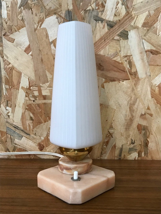 Image 1 of 2 vintage marble and opaline lamps from the 70s