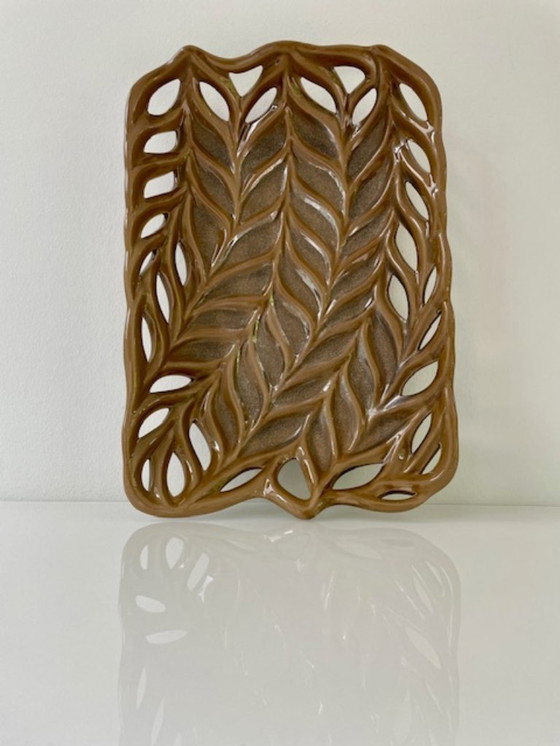 Image 1 of Rare bol vintage en céramique avec tissage organique - 32.5 x 22 cm