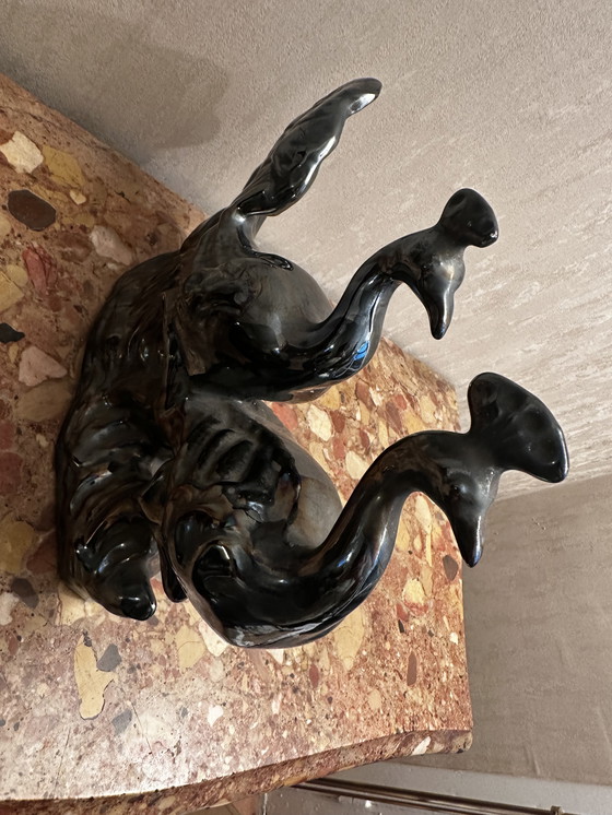 Image 1 of Coppia di Pavoni in ceramica nera iridescente - Attribuiti a Vallauris anni '70