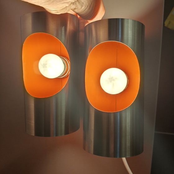 Vintage OXAR Space Age Dubbele Wandlamp – Inox & Oranje – Jaren 70 – Wandlampen, Chrome (photo 14 of 14)