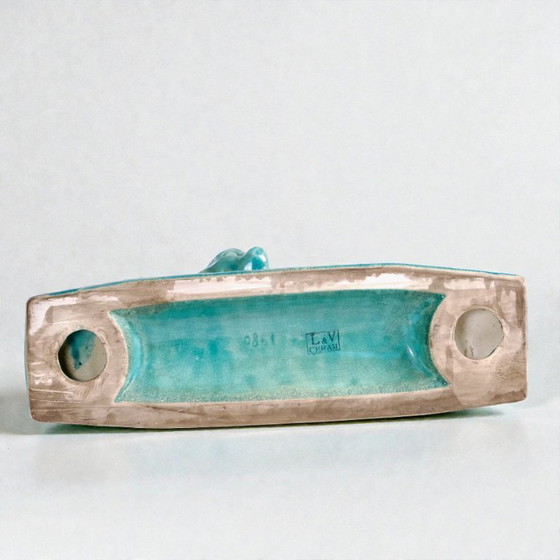 Image 1 of Art Deco Crackle-Glazed Ceramic Teddy Bear Statue Signed Lv Ceram