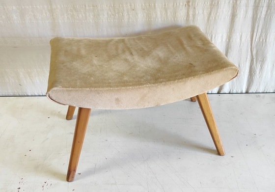 Image 1 of Taburete modernista de madera maciza - años 50/60