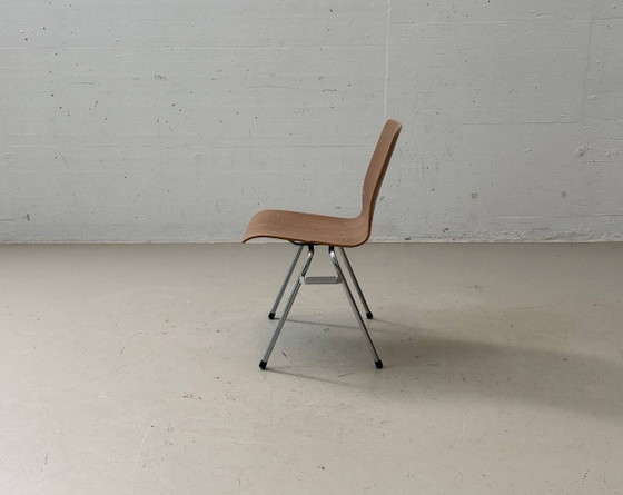 4 Sedie Impilabili – Impiallacciatura in Legno & Cromo, Stile Mid-Century – Poltrone, Vintage (photo 3 of 14)