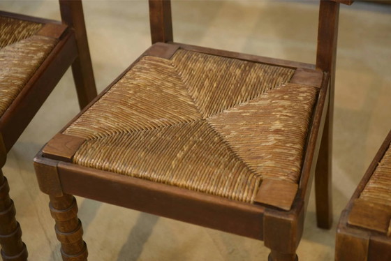 Set of 6 Charles Dudouyt chairs in oak from the 1950s., Dining chairs, Brown, Vintage (photo 4 of 13)