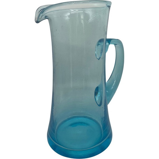 Pichet vintage en verre bleu, 1970