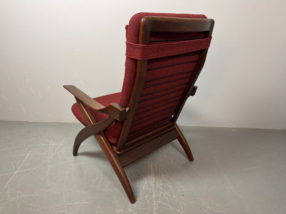 Image 1 of Mid-Century High Quality Teak Lounge Chair with Burgundy Red Fabric Upholstery Attributed to Topform, The Netherlands, 1960s.