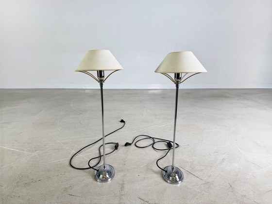 Image 1 of Set di 2 lampade cromate lampada da tavolo stile antico lampada da terra vintage