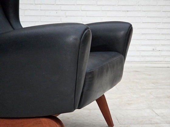Jaren 60, Deens ontwerp van Illum Wikkelsø, fauteuil, model 110, leer, teak – Wood (photo 5 of 21)