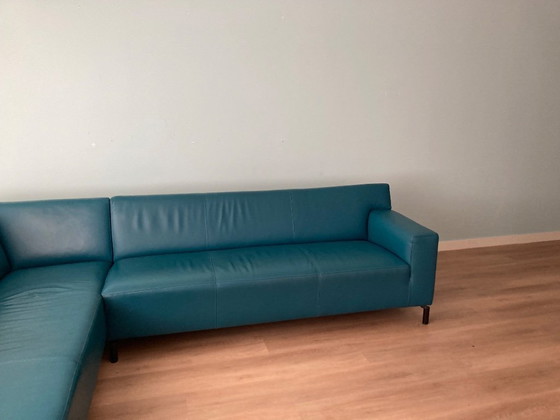 Leather Corner Sofa Petrol (photo 6 of 6)