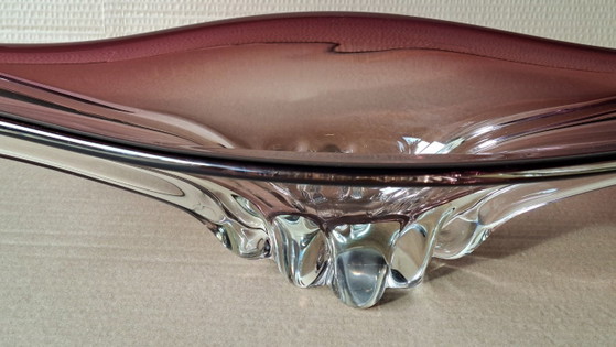 Image 1 of XXL Vintage Murano Stijl Glazen Schaal | Paars & Helder | 52 cm