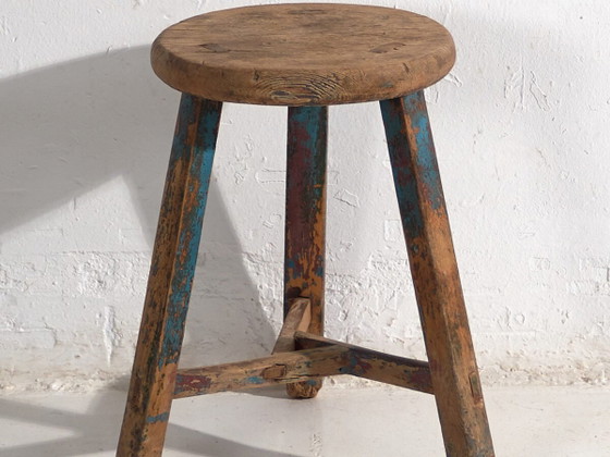Antieke kruk met hemelsblauwe patina (ca. 1900) #26 – Krukjes (photo 2 of 16)