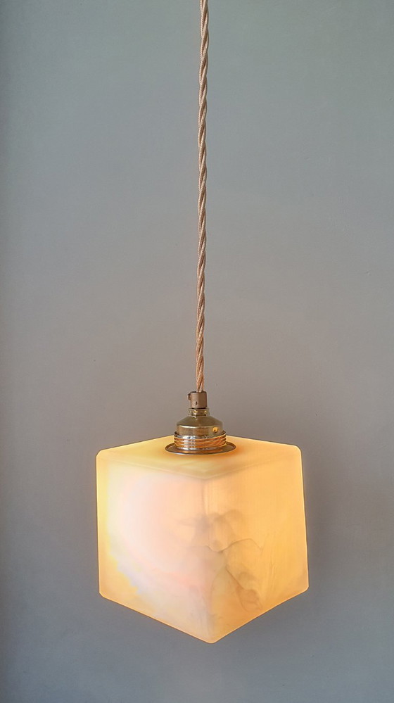 Image 1 of 2 Mid-Century Square Glass Clouded Alabaster Lamps
