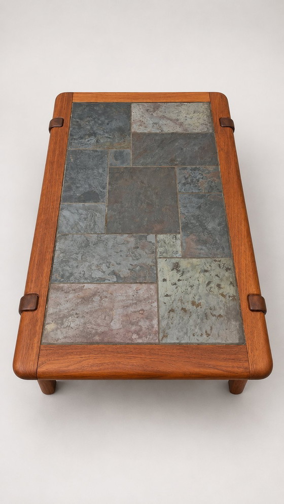Vintage Danish Style Teak Coffee Table With Slate Tile Top – 1970s – Wood (photo 3 of 6)