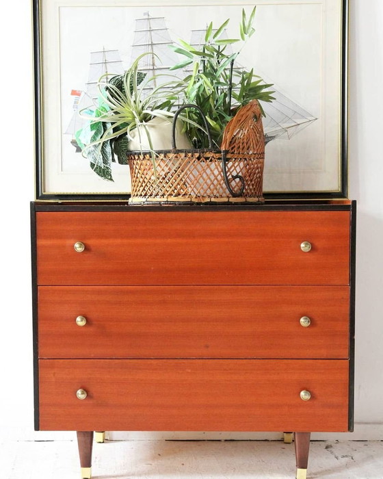 Vintage Chest of Drawers with Black Trim and Gold Knobs – Retro (photo 5 of 6)