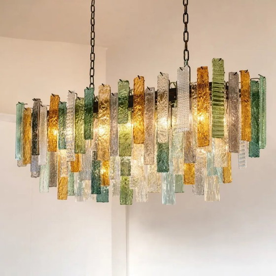 Image 1 of Luxury Italian Rectangular Listelli Murano Glass Chandelier – Simoeng Design