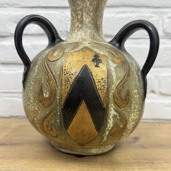 Image 1 of Roger Guérin - Brocca in ceramica Art Déco a quattro manici - Carte da gioco