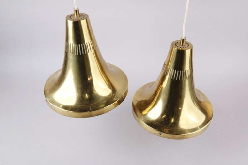 Hans-Agne Jakobsson T598 – Pair of brass pendant lights – Markaryd, Sweden – 1960s