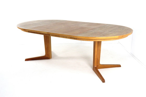 Image 1 of Bernhard Pedersen and Son round 2x extendable dining table Danish vintage