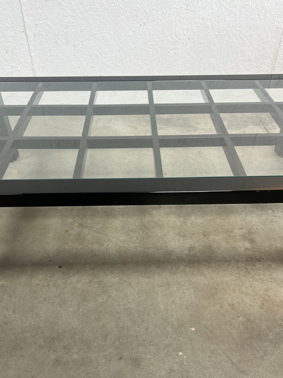 Image 1 of Tavolino da caffè vintage nero lucido con piano in vetro, stile giapponese, anni '80